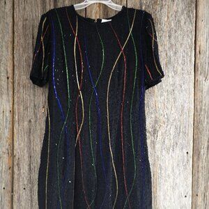 STYLEWORKS BLACK DRESS WITH MULTICOLORED EMBELLISHMENTS SIZE 14
